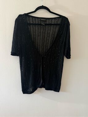 Lane Bryant Black Short Sleeve Sequin Knit sweater